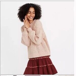 Madewell Baez Pullover Sweater Marled Blush Pink Wool Alpaca Blend Knit Small